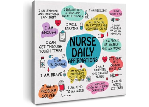 Inspirational Nurse Poster Canvas Wall Art for Office Home Decor - Nursing Nurse Daily Affirmations Canvas Print Wall Art Painting Ready to Hang Gifts - Easel & Hanging Hook 5 * 5 Inch