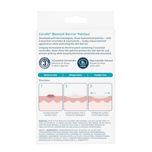 CeraVe Hydrocolloid Blemish Patches, Oil Absorbing Spot Control with Ceramides and Niacinamide, Allergy-Tested & Suitable For Sensitive Skin, Ultra-Thin & Blends Into All Skin Tones, 22ct — view 10