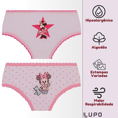 Kit 06 Calcinhas Lupo Disney Minnie Infantil Algodão Meninas | 0900-0902 | P