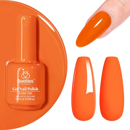 Beetles Orange Gel Polish - 1pc 15ml Bright Peach Coral Orange Gel Polish Color Soak Off UV LED Nail Lamp 15ml Gift for Women Vibrant Tangerine