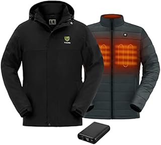 TIDEWE Men’s Heated Jacket 3-in-1 with Battery Pack, Heated Coat (Black, Size L)