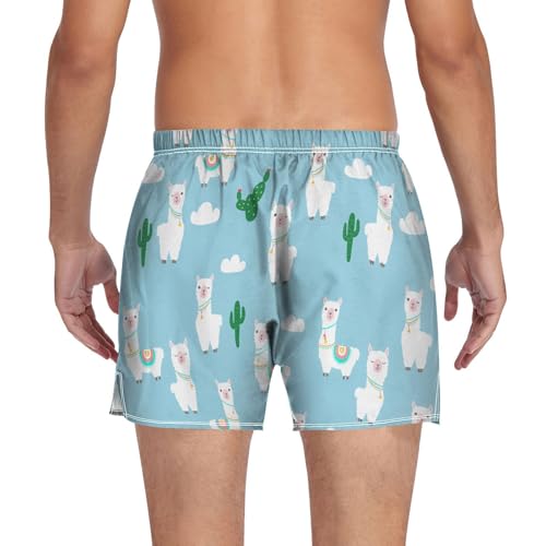 Llama Cactus Cloud Blue Men's Cotton Boxer Shorts Pajama Bottoms Sleep Shorts Underwear with Button Fly2