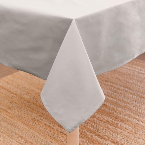 Image of Encasa XO Table Cloth Size 56x72 in | Cotton Canvas Fabric | Light Grey Solid Color | Dining Tablecloth for Decoration - Machine Washable