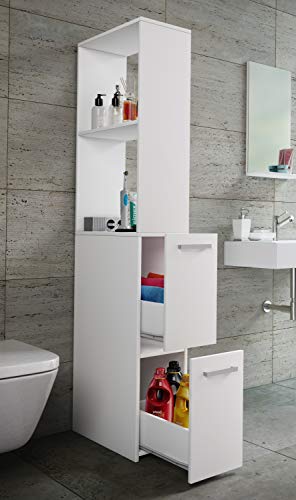 Preisvergleich Produktbild VCM Badregal Apothekerauszug Raumtrenner Schublade Hochschrank Badezimmerschrank Sadilo Weiß