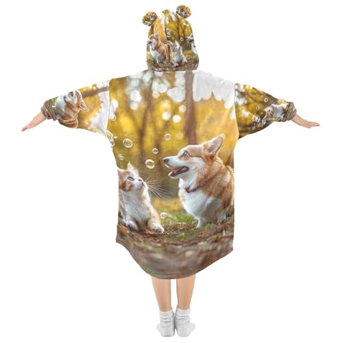 Tabby Cat Jumping Wearable Blanket for Kids Teens Girls Pullover Animal Toddler Boys Oversized Hoodie Sweatshirt2