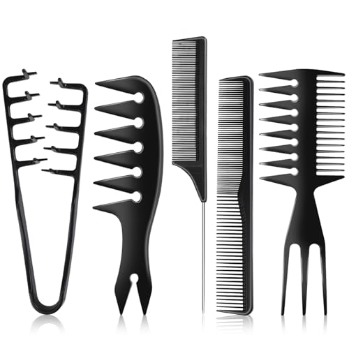 Volumizing Texture Comb for Men - Wide Tooth Combs Professional 5-Piece Hair Comb Set with Wide & Fine Tooth Tail Comb for Styling - Heat Resistant & Anti-Static