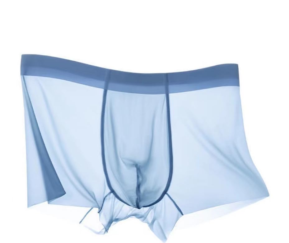 Mens Boxers Shorts Ice Silk, Men Panties Seamless Underwear Mesh Boxer Panties Male Ultra-thin Breathable Briefs Blue