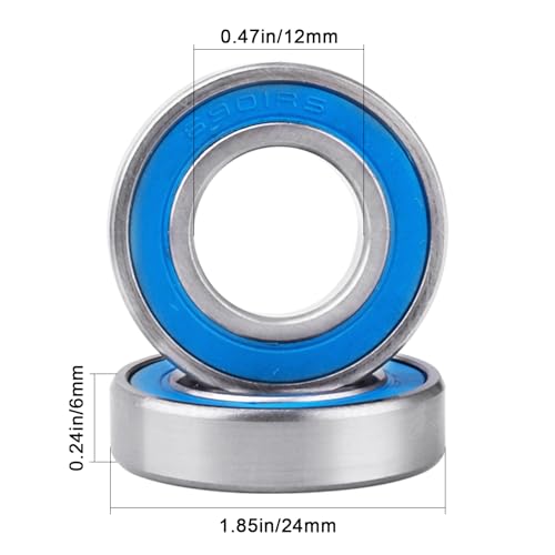 Image of 10pcs 6901-2RS Ball Bearings - Miniature Deep Groove Ball Bearing Double Blue Rubber Sealed Chrome Steel for RC Cars /Planes /Drone /Robotics / 3D Printing Projects(12x24x6mm)