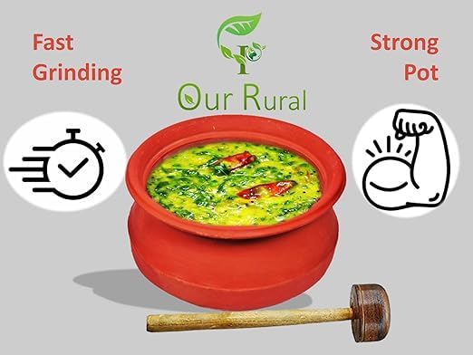 Image of Handmade Keerai Pot & Wooden Mathu Combo | Natural Earthen Pot for Village-Style Cooking | Eco-Friendly & Nutrient-Preserving Mud Pot | 2000 ML Clay Pot for Keerai Kadaiyal & Curry