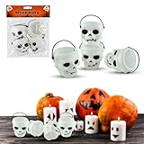 Paquete de 4 mini ollas dulces de Halloween de cara de monstruo 3D, decoraciones de Halloween para interiores, novedades con asas (calavera)