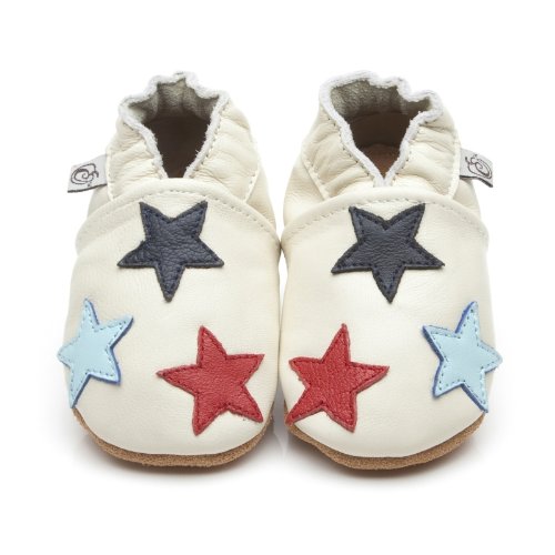Suaves Zapatos De Cuero Del Bebé Poco Estrellas Crema 0-6 meses
