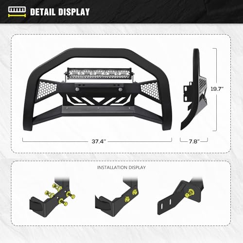 Image of YZONA Bull Bar with LED Light Bar & License Plate Frame Compatible for 2005-2015 Toyota Tacoma Front Grill Guard Grille, Truck Brush Guard, Bumper Push Bar (Include Skid Plate & Light Mount, Black)