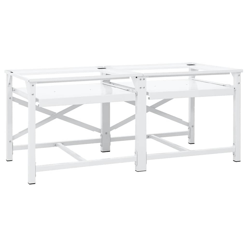 Vidaxl White Double Washing Machine Pedestal With Pull-Out Shelves, Washing Machine Stand For Washer, Washing Machine Base, Dryer Pedestal Stand,