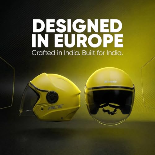 Image of Xtrac Ace ISI Certified Open Face Helmet for Men & Women | Half Face Bike Helmet with Scratch-Resistant Clear Visor | Lightweight ABS Shell | Quick Release Buckle | Yellow - L