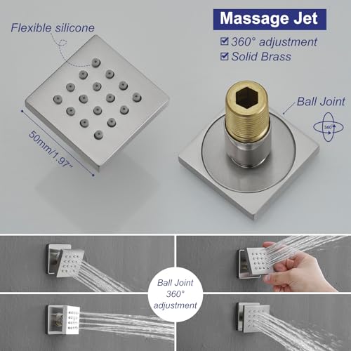 Sistema de Ducha Rainfall RUMOSE con 4 Chorros Corporales y 4 Modos, Grifo para Ducha | Cabezal de Ducha Rain de 12 Pulgadas, Ducha de Mano 2 en 1, Accesorios de Ducha en Latón con Acabado en Níquel Cepillado, Montaje en Pared miniatura 5