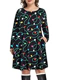 Christmas Dresses for Women Plus Size Long Sleeve Funny Swing Ugly Xmas Light Printed Tunics Cute Party Junior Dress