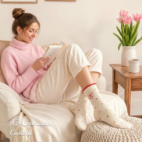 Image of Women's Cute Crew Socks, Casual Athletic Cotton Bowknot Cherry Calf Novelty Socks for Women