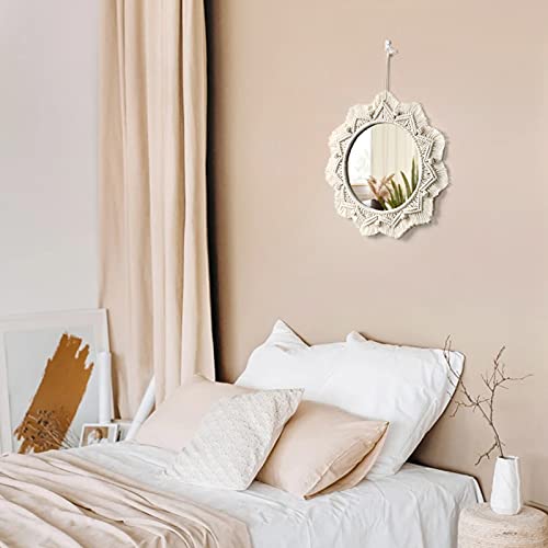 Dremisland Macrame Wall Mirror-15 Inch Round Mirror With Macrame Fringe, Boho Decorative Hanging Mirror Wall Decor Art Ornament For Apartment Home Bedroom Living Room Baby Nursery (Beige) #TOP6