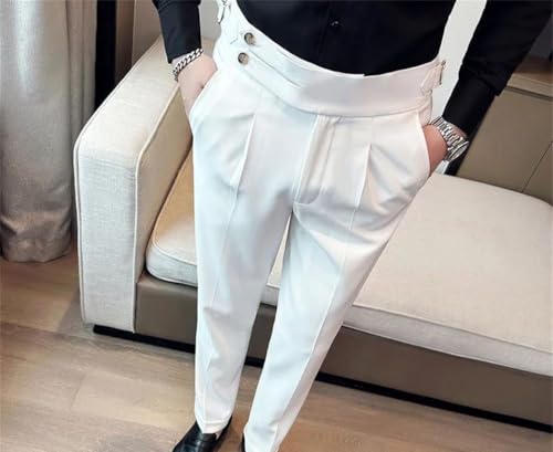 Mens High Waisted Slim Fit Pleated Straight Trousers Formal Business Office Work Suit Pants3