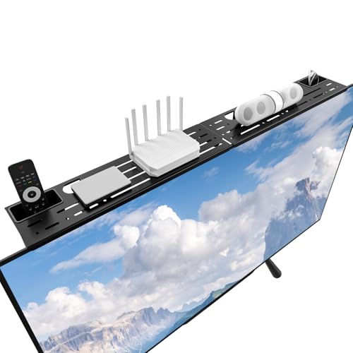 WALI TV Top Shelf, Adjustable Monitor Shelf with 2 Storage Boxes, Stitchable Floating TV Stand Holds Up to 5.5lbs for Speaker, Media Boxes, Game Console, Router Shelves 34.65×4.3” (TSH004-2B), Black