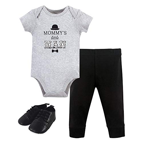 Little Treasure Unisex Baby Cotton Bodysuit, Pant and Shoe Set, Mommys Man, 6-9 Months
