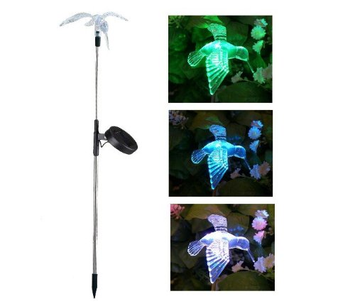 Solar Powered Rare Wings Down Hummingbird Yard Stake Color Change Light (Set of 2 pcs)