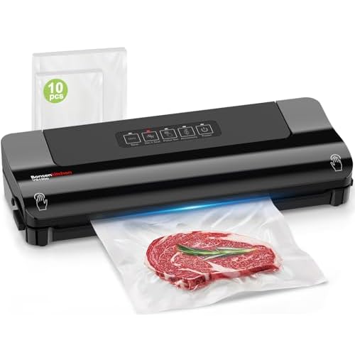 Bonsenkitchen Vacuum Sealer Machine Multi-Functional Food Sealer with 10 Vacuum Bags, Fast-Compact Design, External Vacuum System & Accessory Tube for Freshness Preservation,Black
