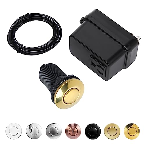 CLEESINK Garbage Disposal Switch, Cordless Air On Off Kit for Food Waste Disposer, Polished Gold, LONG 3.5" Sink Top Push Button