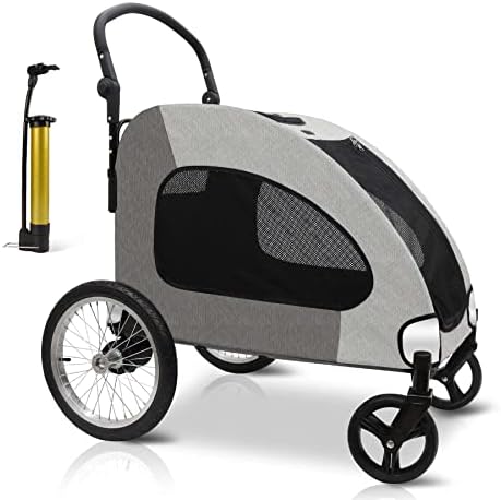 Dog Stroller - Pet Stroller for Large Dogs with 4 Wheels Foldable Cart - Adjustable Leather Handle & Breathable Mesh Skylight - Dual Zipper Entry Suitable for Small Medium Large Pets Up to 120lbs