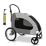 Dog Stroller - Pet Stroller for Large Dogs with 4 Wheels Foldable Cart - Adjustable Leather Handle &