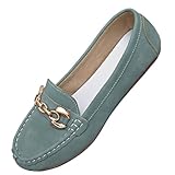 Round Toe Flats Casual Dress Shoes for Women, Retro Suede Soft Sole Slip-On Lightweight Loafers, Versatile Shoe Green