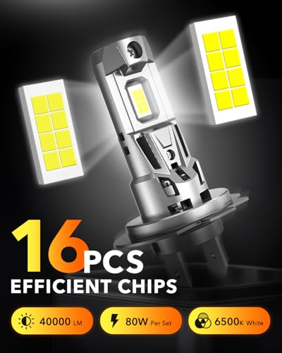 Image of OXILAM H7 LED Bulb, 40000LM 900% Super Bright, 1:1 Size No Adapter Required, Non-polarity Plug and Play, 6500K Cool White Fog Light, Pack of 2