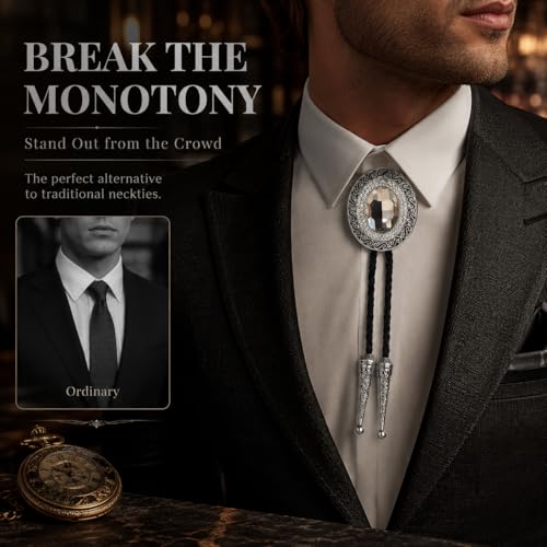 Image of Western Bolo Tie Cowboy Bolo Ties Rhinestone Necklace Bola Tie for Men Women