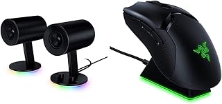 Razer Nommo Chroma: Custom Woven 3" Glass Fiber Drivers - Full Range 2.0 PC Gaming Speakers & Viper Ultimate Lighweight Wireless Gaming Mouse and RGB Charging Dock - Classic Black