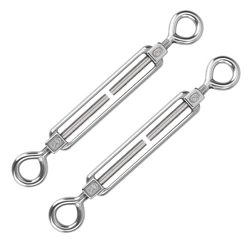 Tensor de Alambre Acero Inoxidable, M6 Ojo y Ojo Tensores de Alambre Ajustable Tensor de Cable Cuerda para Vallas de Jardín, Colgar Cuadros, Tendederos 2 Piezas