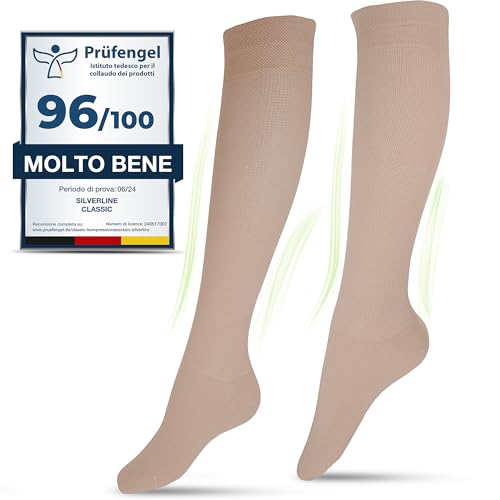 Calze a Compressione Graduata, Calzini Medicali, Uomo e Donna, Cotone Biologico al 60% (Beige, M (38-40))