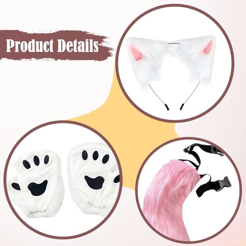 Oreilles et queue de renard rose en fausse fourrure douce - 5