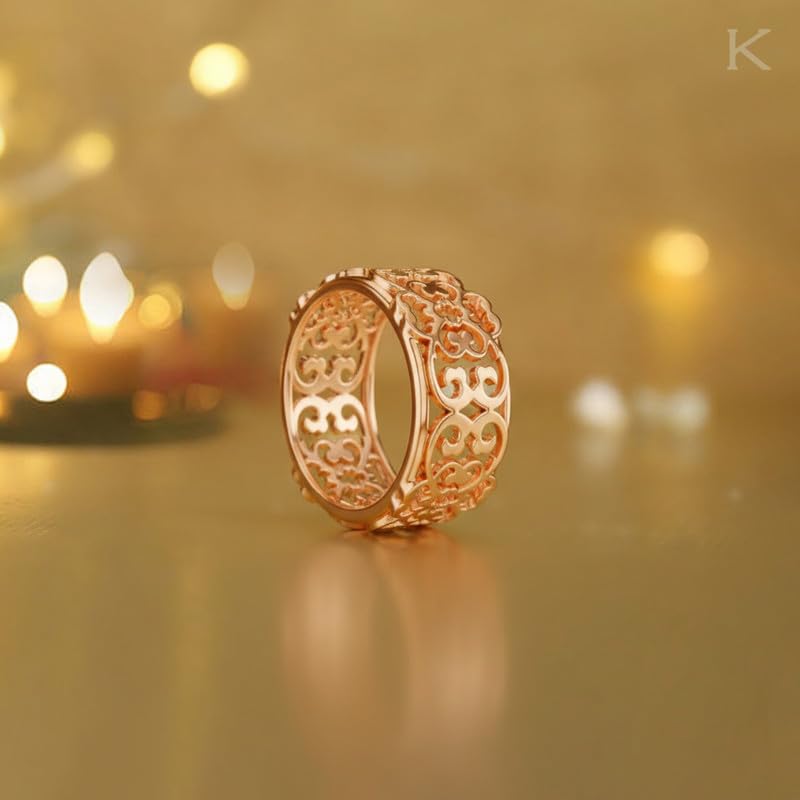 Image of Kisna Diamond & Gold Jewellery 18KT (750) Rose Gold For Women|Real Gold Band|Gold Band Women|Stylish & Simple Daily Wear Gold Band|Gift for Her, Birthday, Anniversary|Vintage Lace Gold Band S11