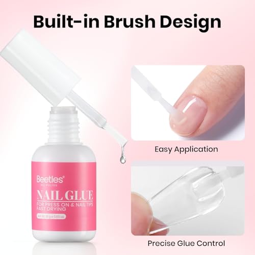 Image of Beetles Super Strong Nail Glue for Press On Nails, Nail Tips, Acrylic Nails, 18ML Hema Free No Uv Light Needed Nail Bond Brush in Nail Glue for Press Ons, Fake Nails, Long Lasting for Beginners