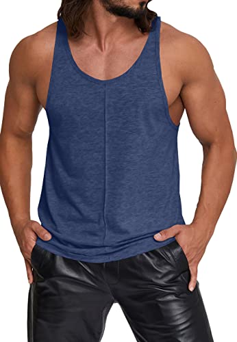 Wihion Men's Tank Tops Sleeveless Muscle Shirt Workout Fitness Gym Shirts Navy Blue #TOP16
