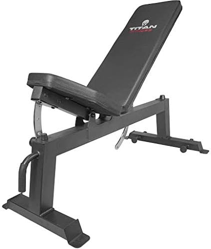 Titan Fitness Adjustable Flat Incline Weight Bench for Free Weights & Dumbbells