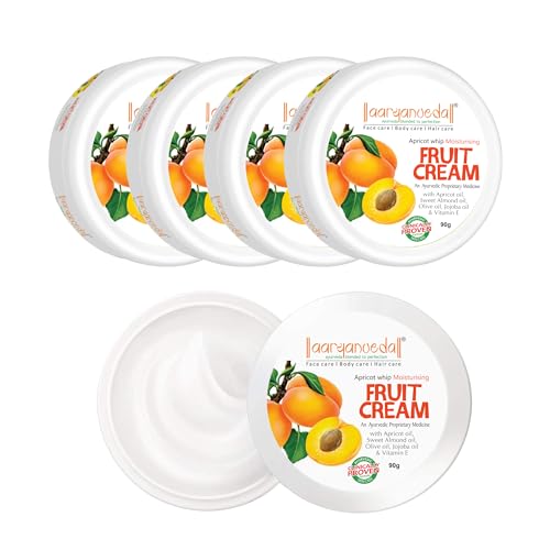Image of Aryanveda Whip Moisturising Fruit Cream - Nourishing & Hydrating Face Cream for Soft, Glowing Skin - With Natural Apricot Extracts - Pack of 5 (Each 90g)