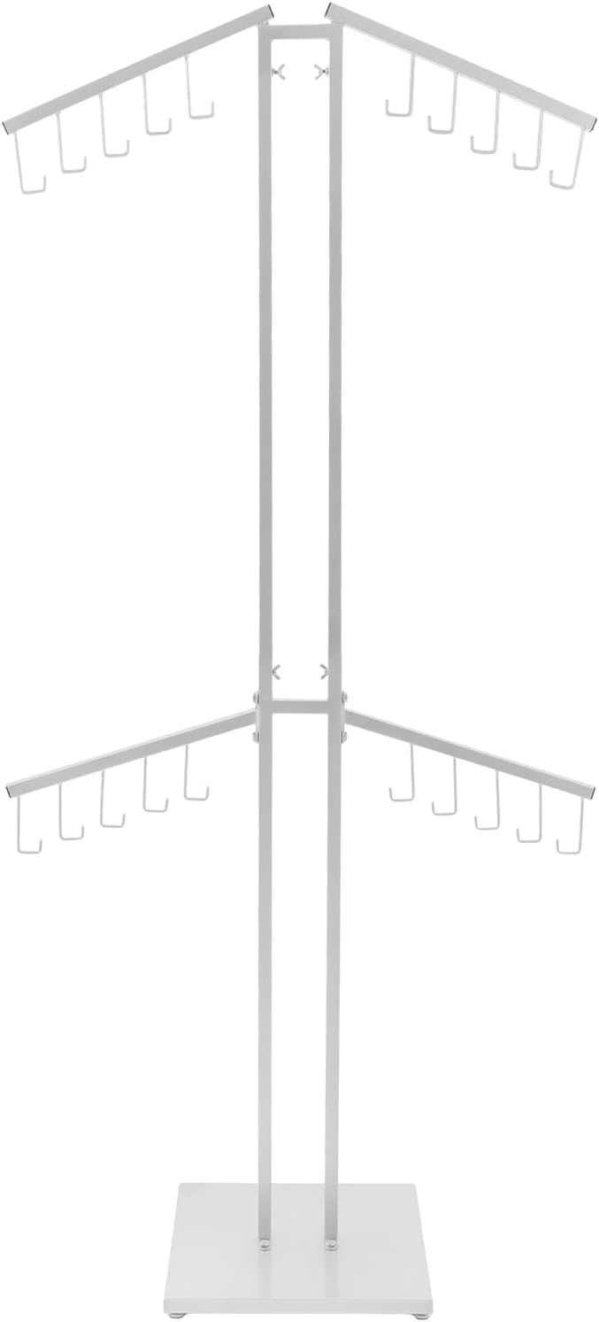 Four Arm Handbag Rack, Commercial Handbag Display Stand, Metal Retail Garment Rack, Clothing Shelf with Slant Arms, 15in Length Jewelry Hanger for Closet Organizer (Silver)