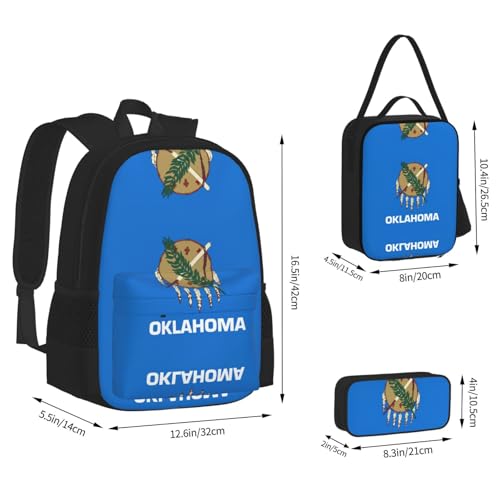 nanger Oklahoma State Flag Print 3-Piece Set Backpack, Lunch Bag And Pencil Case, For Travel, College, And Daily Use4
