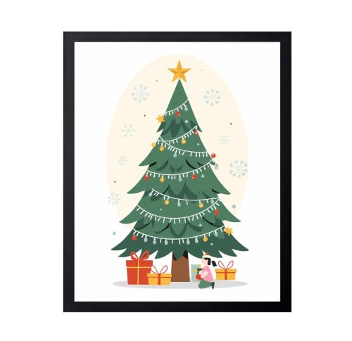 InkFlow Posters Christmas Tree Holiday Poster - Decorated Evergreen Illustration - Minimal Festive Winter Wall Decor - Cozy Seasonal Home Accent Gift - 8x10 Unframed Print