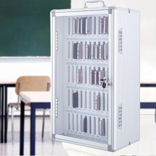 Armario de almacenamiento móvil de aluminio con soporte para teléfono para aula, oficina, laboratorio, prácticas taquillas (37 x 24 x 64 cm), seguro y solución