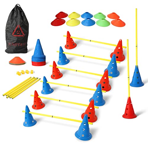 JUMPFEAT© Kit d'Accessoires Premium d'entraînement Sportif |Plots/Disques/Barres| – Cônes avec