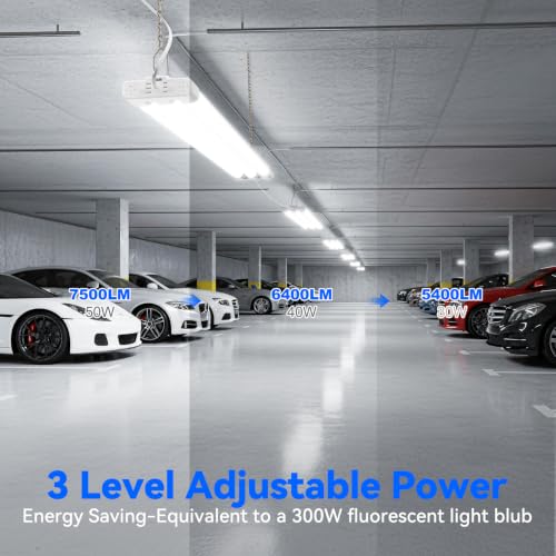 Image of JESLED 4FT LED Shop Lights, 3CCT Selectable 4000K /5000K /6500K, Adjustable 30W /40W /50W, 7500LM(300W Eqv), Linkable Utility Commercial Bay Light, Plug & Play, Ceiling or Hanging Mount, ETL, 10-Pack