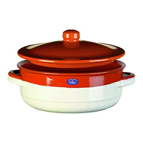 VULCANIA Tegame in Terracotta da 2 Litri, Lucidato, Avorio, con Coperchio