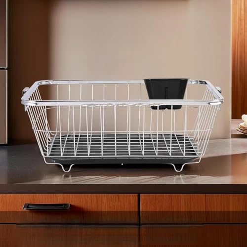 Image of Utensils Drying Rack And kitchen organizer rack | Stainless Steel Kitchen Rack 17x22 Inch | Dish Drying Rack with Drain Tray | Bartan Steel Rack | Vessel Drainer Basket & Utensil Holder NHSP